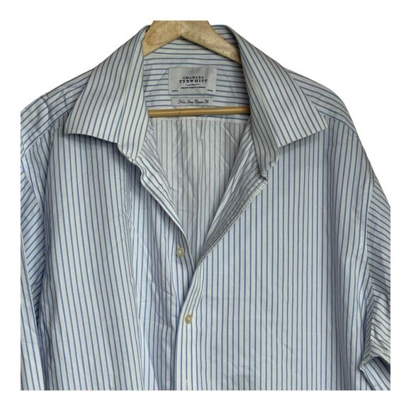 Charles tyrwhitt non iron classic fit blue striped button up shirt size 19/37 - Picture 3 of 8